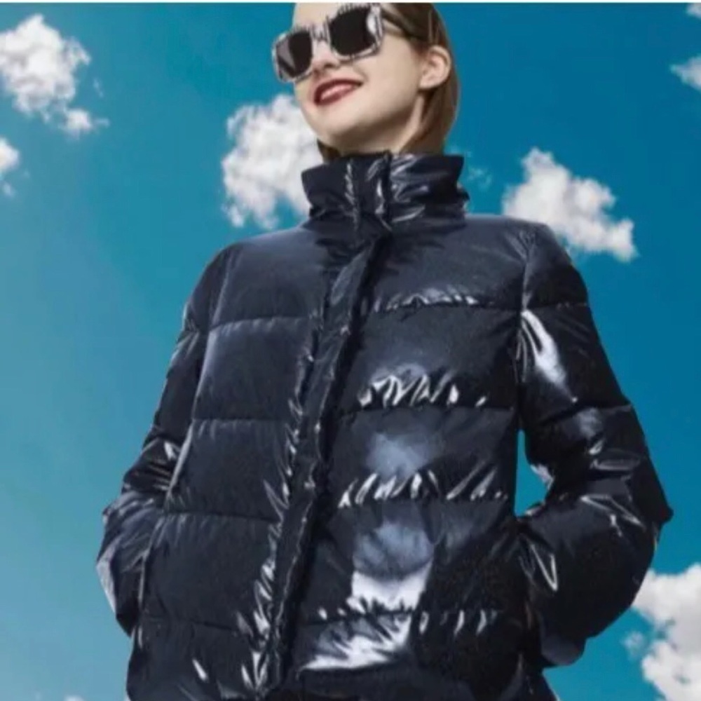 Betsy Johnson Blue Sparkle Puffer Coat, Large